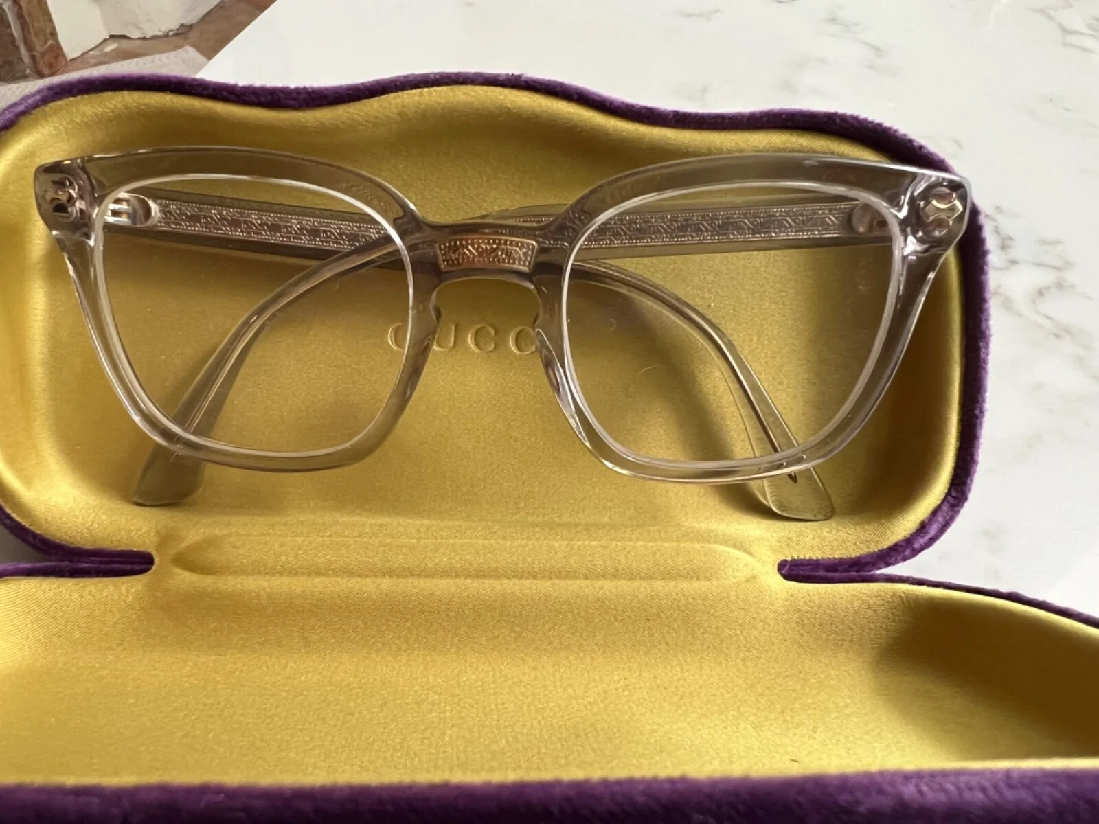 GUCCI Eyeglass Frames GG 0184/O 011 Crystal/Gold For Men Women