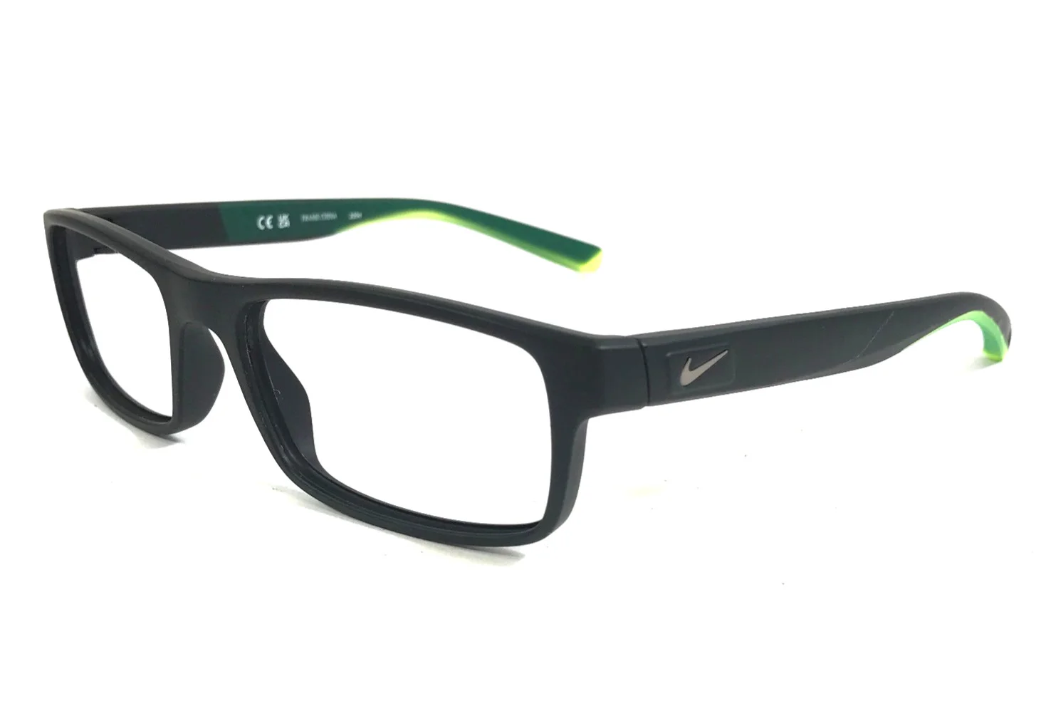 Nike Eyeglasses Frames 7090 010 Matte Black Green Rectangle Full Rim 53-17-140