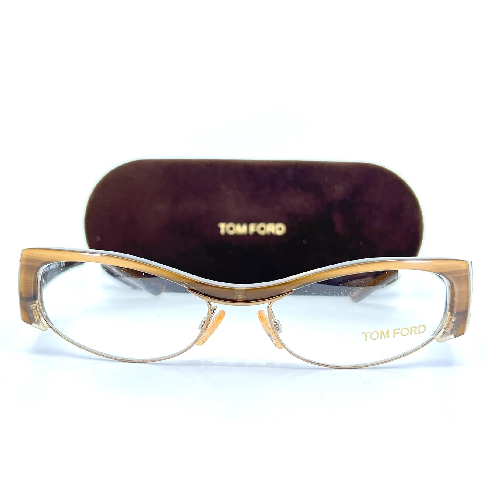 Tom Ford Eyeglasses Frames TF5076 U61 Brown Horn Gold Cat Eye Full Rim 51-16-135